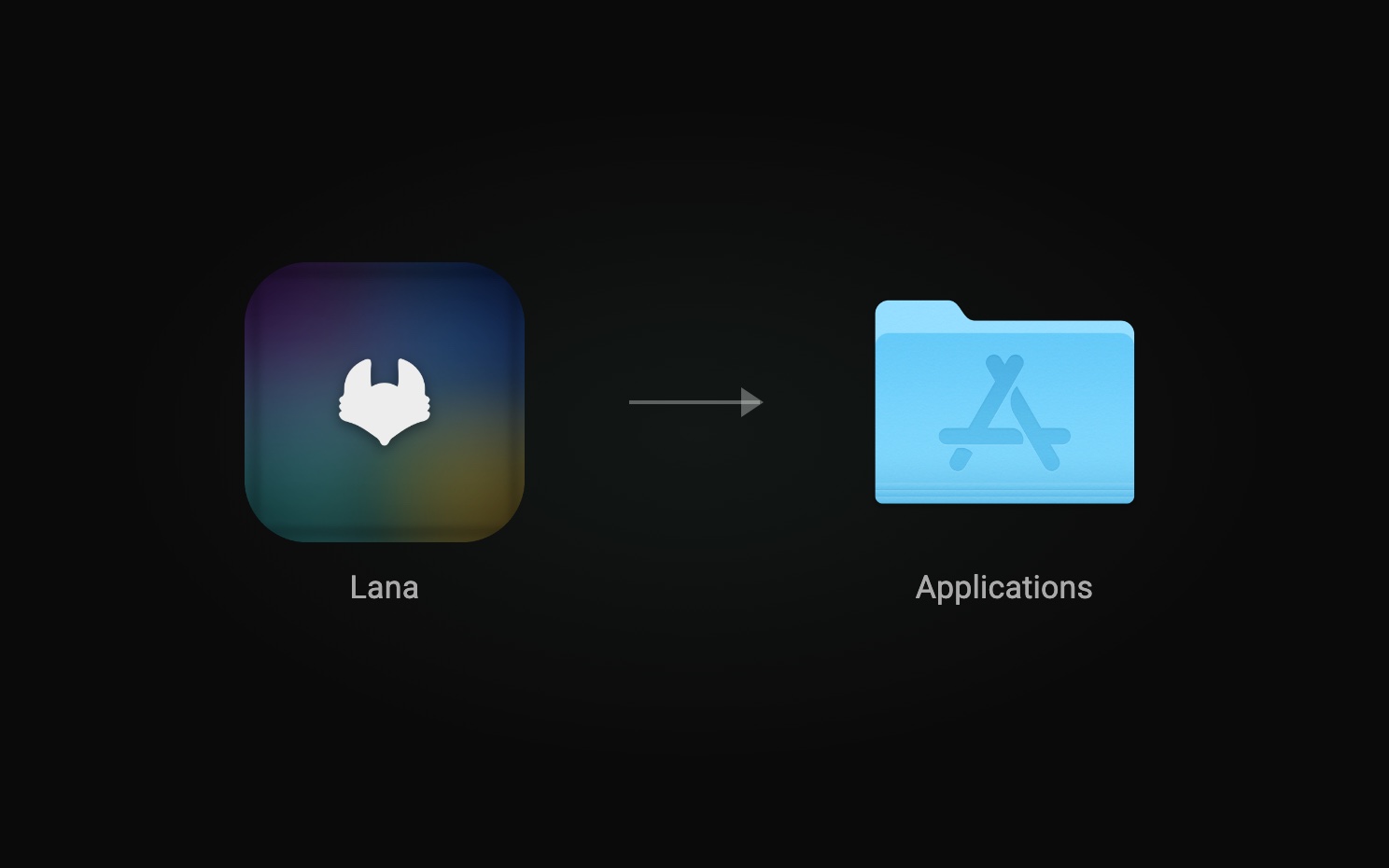 Lana's app icon, with an arrow to the Applications folder.